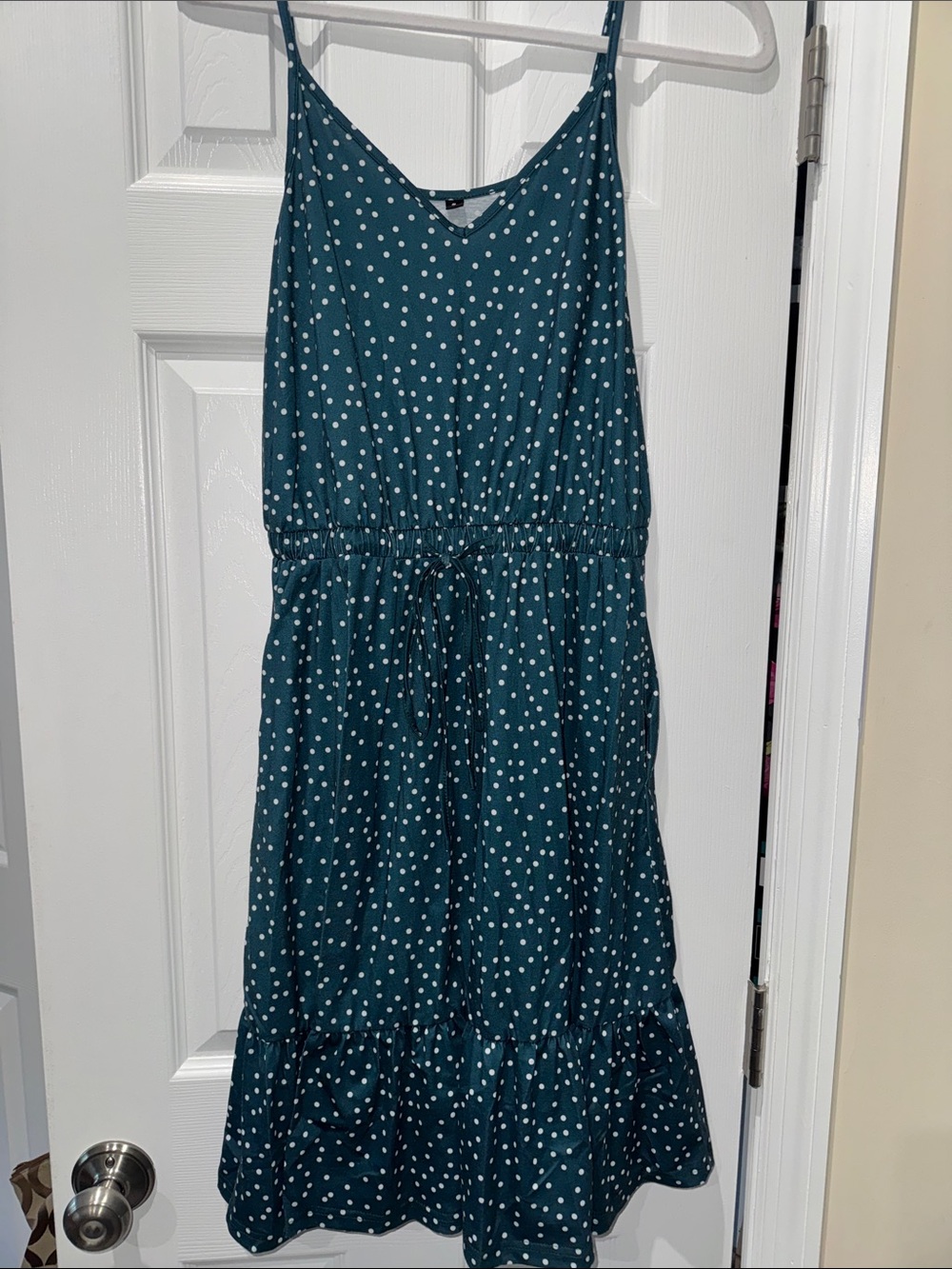 Teal Polka Dot Spaghetti Strap Dress
